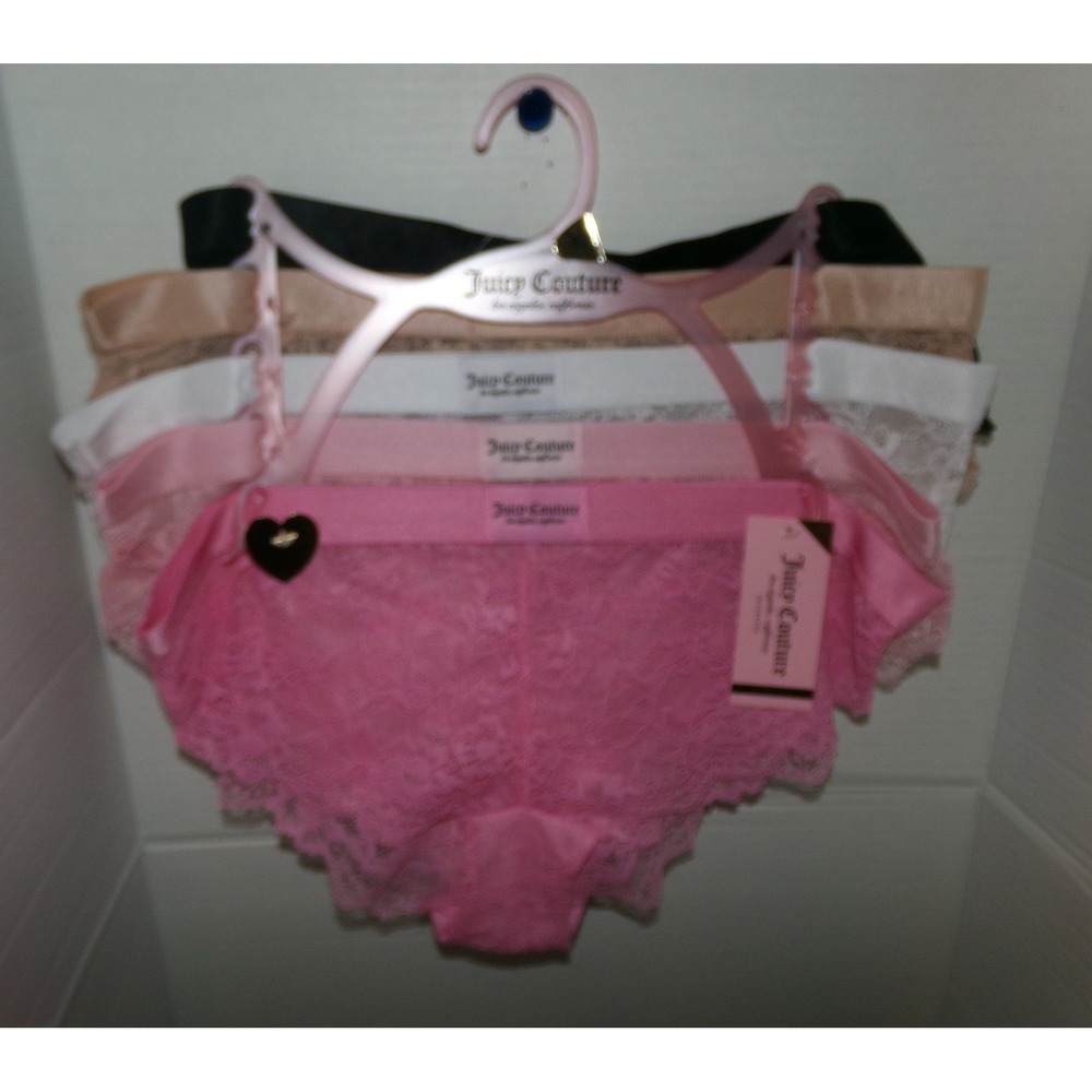 Juicy Couture Women 5 Pack Lace Hipster Panties Pink Black White Beige XL NWT